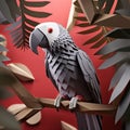 African Grey Polygon Paper Craft: Tree Branch Perch Wall Art Design