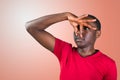 African guy closing nose because something stinks Royalty Free Stock Photo