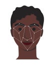 African guy and face recognition as a digital technology concept for smartphone security, flat vector stock illustration with male Royalty Free Stock Photo