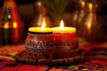 african hand drum with seven lit candles in background Royalty Free Stock Photo