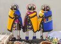 African handmade rag dolls. Colorful beads, fabrics clothes. Royalty Free Stock Photo