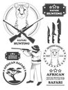 African hunter safari labels, leopard emblems and design elements. Royalty Free Stock Photo