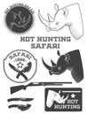 African hunter safari labels, rhinoceros emblems and design elements. Royalty Free Stock Photo