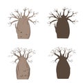 African iconic tree. Vector baobab set. Adansonia gregorii silhouette