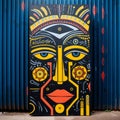 African Inspired Techno Shamanism Street Art On Metal Door