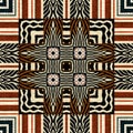 African kente cloth patchwork effect pattern. Seamless geometric quilt fabric all over background. Patched boho rug