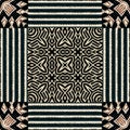 African kente cloth patchwork effect pattern. Seamless geometric quilt fabric all over background. Patched boho rug