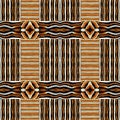 African kente cloth patchwork effect pattern. Seamless geometric quilt fabric all over background. Patched boho rug