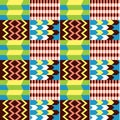 African Kente cloth style vector seamless textile pattern, tribal nwentoma design with geometric motif Royalty Free Stock Photo
