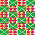 African Kente tribal geometric seamless pattern, traditional nwentoma cloth style vector textile design in pink and green Royalty Free Stock Photo