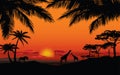 African landscape with animal silhouette. Savanna sunset background. Royalty Free Stock Photo