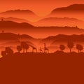 African landscape with animal silhouette Royalty Free Stock Photo