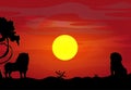 African landscape with animal silhouette. Savanna sunset background Royalty Free Stock Photo