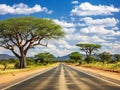 African landscape with empty road and trees in