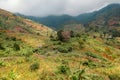 African landscape with houses and farms on the valley at the foothills of Uluguru Mountains in Morogoro Town, Tanzania