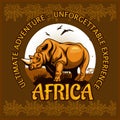 African landscape and rhino - vector poster.