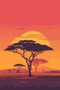 African landscape, savannah, nature, trees, wilderness, minimalist style, vector illustration