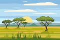 African landscape, savannah, sunset, vector, illustration, cartoon style, isolated Royalty Free Stock Photo