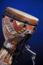 African Latin Djembe Drum Isolated on Blue Royalty Free Stock Photo