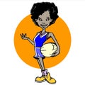 African, latino or indian basketball woman cartoon