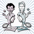 African,latino or indian. Tennis player couple cartoon Royalty Free Stock Photo