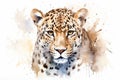 African Leopard portrait. Watercolor painting style digital art