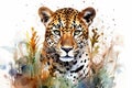 African Leopard portrait. Watercolor painting style digital art