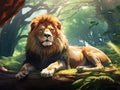 African Lion Laying in Forest Royalty Free Stock Photo