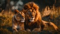 Majestic African Lion Pair - King and Queen of the Wildlife Pride Royalty Free Stock Photo