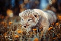 African lion's whelp goes hunting Royalty Free Stock Photo