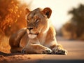 African lioness road block Royalty Free Stock Photo