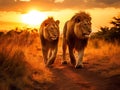 African lions in savanna