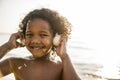 African little boy playing at the beach Royalty Free Stock Photo