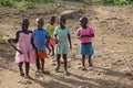 African little boys and girls standing, small kids playing