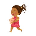 African Little Girl in Traditional Tribal Clothing Carrying Ceramic Vase Vector Illustration