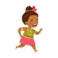 African Little Girl in Traditional Tribal Clothing Running Vector Illustration