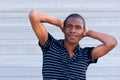 African male fashion model in striped shirt Royalty Free Stock Photo