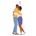 African Male and Female Characters Hugging. Young Loving Couple Romantic Relations. Man and Woman Embrace Each Other Royalty Free Stock Photo