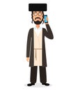 Jewish flat man talking on the phone vector flat isolated on white