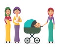 Happy jewish woman with a newborn baby mother with children flat cartoon vector illustration eps10