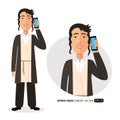 Jewish man talking on the phone vector flat isolated on white