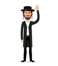 Jewish man waving hand goodbye flat vector cartoon isolated on white