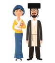 Jewish parents with a newborn baby flat cartoon vector illustration isolated on a white background.