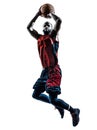 African man basketball player jumping throwing silhouette Royalty Free Stock Photo