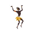 African Man Dancing, Male Aboriginal Dancer in Traditional Ethnic Clothing Vector Illustration