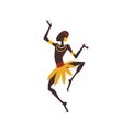 African Man Dancing, Male Aboriginal Dancer in Traditional Ethnic Clothing Vector Illustration