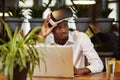 African man in glasses of virtual reality on head. Royalty Free Stock Photo