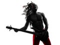 African man guitarist bassist player playing silhouette Royalty Free Stock Photo