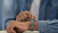 African Man Hands Using Smart Watch, Close Up Royalty Free Stock Photo