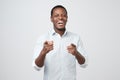 African man laughing and pointing finger at you. Royalty Free Stock Photo